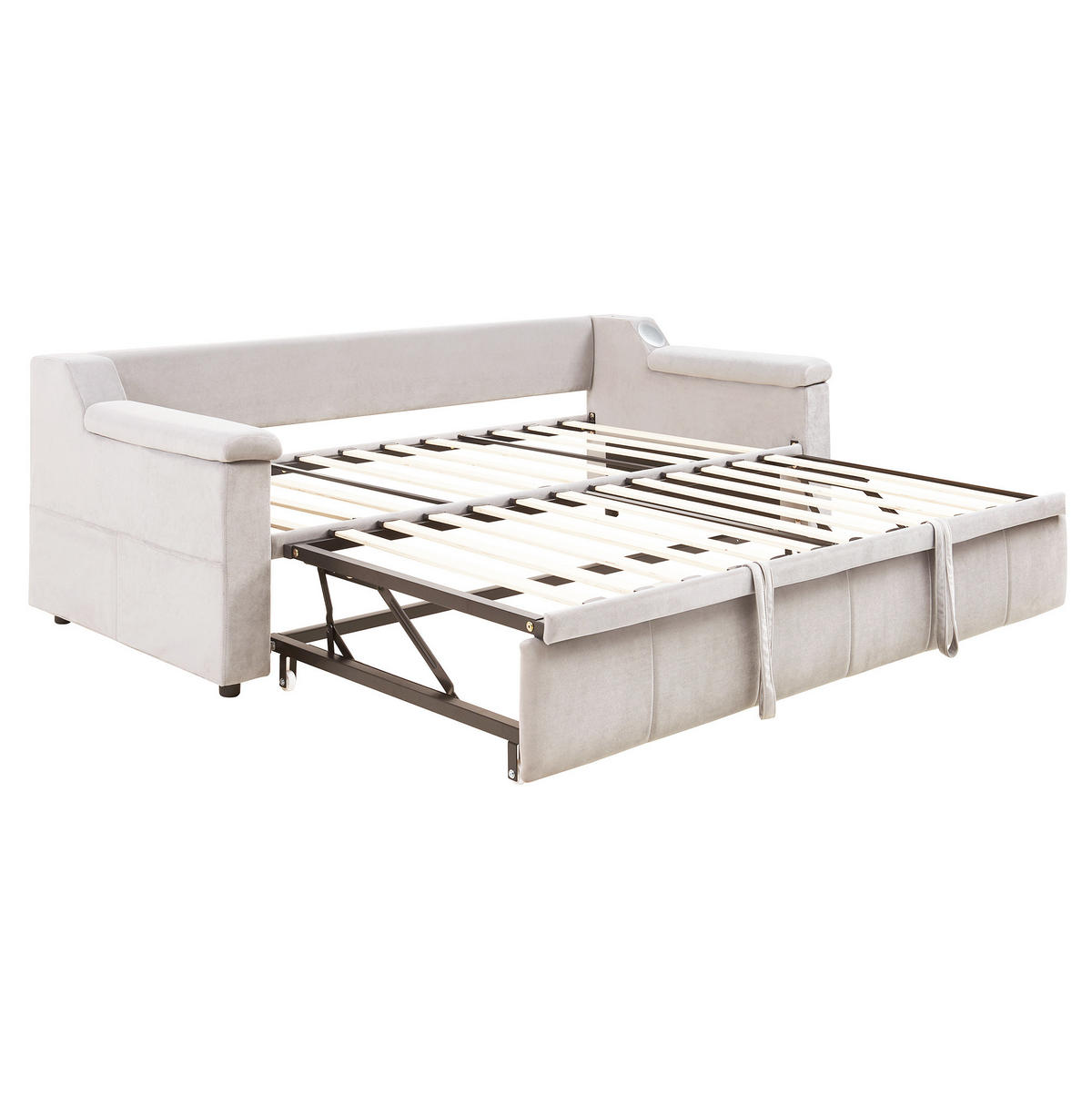 ČALÚNENÁ posteľ 90/180x190 cm s hydraulickým vysúvaním, Bluetooth stereo, USB a úložnými priehradkami, Béžová - béžová, textil (90/190cm) - Redom