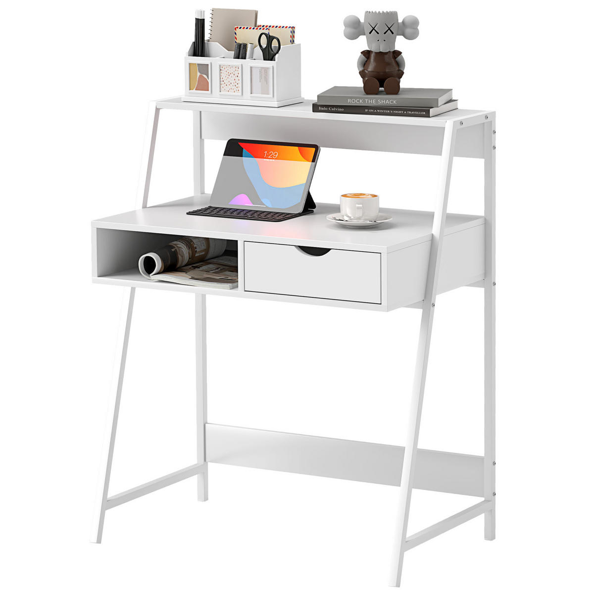 SEKRETÄR SCHREIBTISCH Weiß mit Schublade und Regal 80/50/100 cm - Weiß, Holzwerkstoff (50/80/100cm) - PANGIVO