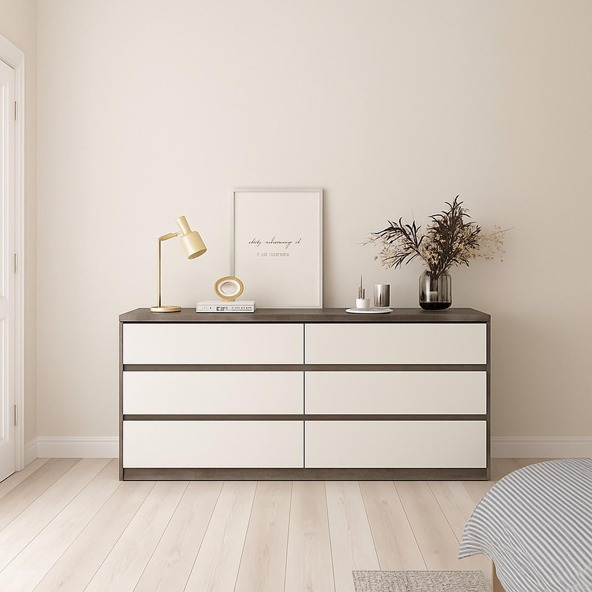 KOMMODE Zement, Glänzendes Weiß 50/153.8/70.1 cm - Grau, Holzwerkstoff (154/70/50cm) - DMORA