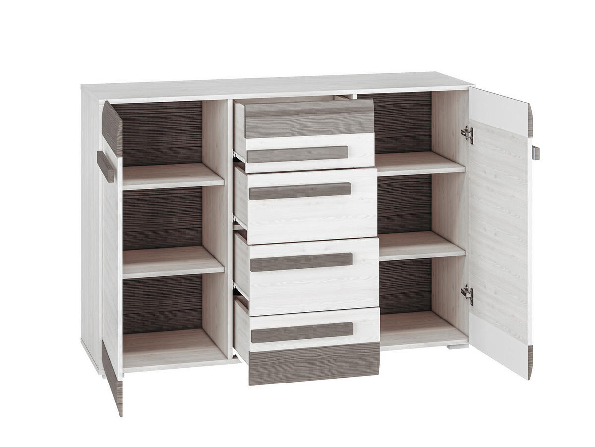 SIDEBOARD Blanco Pinie weiß / grau 138 / 42 / 96cm - Weiß, Holz/Holzwerkstoff (138/96/42cm) - Feldmann-Wohnen