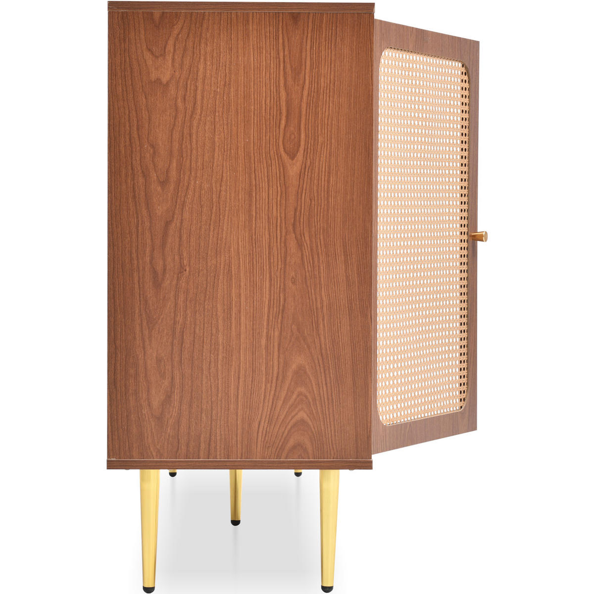 SIDEBOARD Holzoptik, mit 2 Türen, 3 Schubladen und Geflechtfronten, 150/40/90 cm - Nussbaumfarben, Holzwerkstoff (150/90/40cm) - WISHDOR