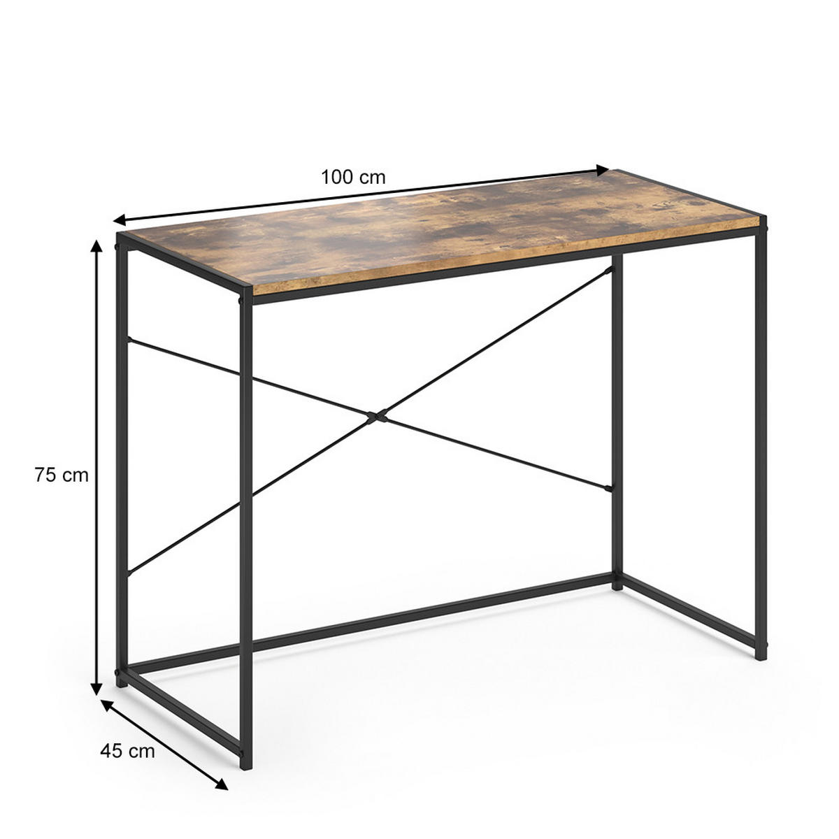 SCHREIBTISCH Fyrk Antikholz 100 x 45 cm - Alteiche/Schwarz, Holzwerkstoff (45/100/75cm) - Vicco