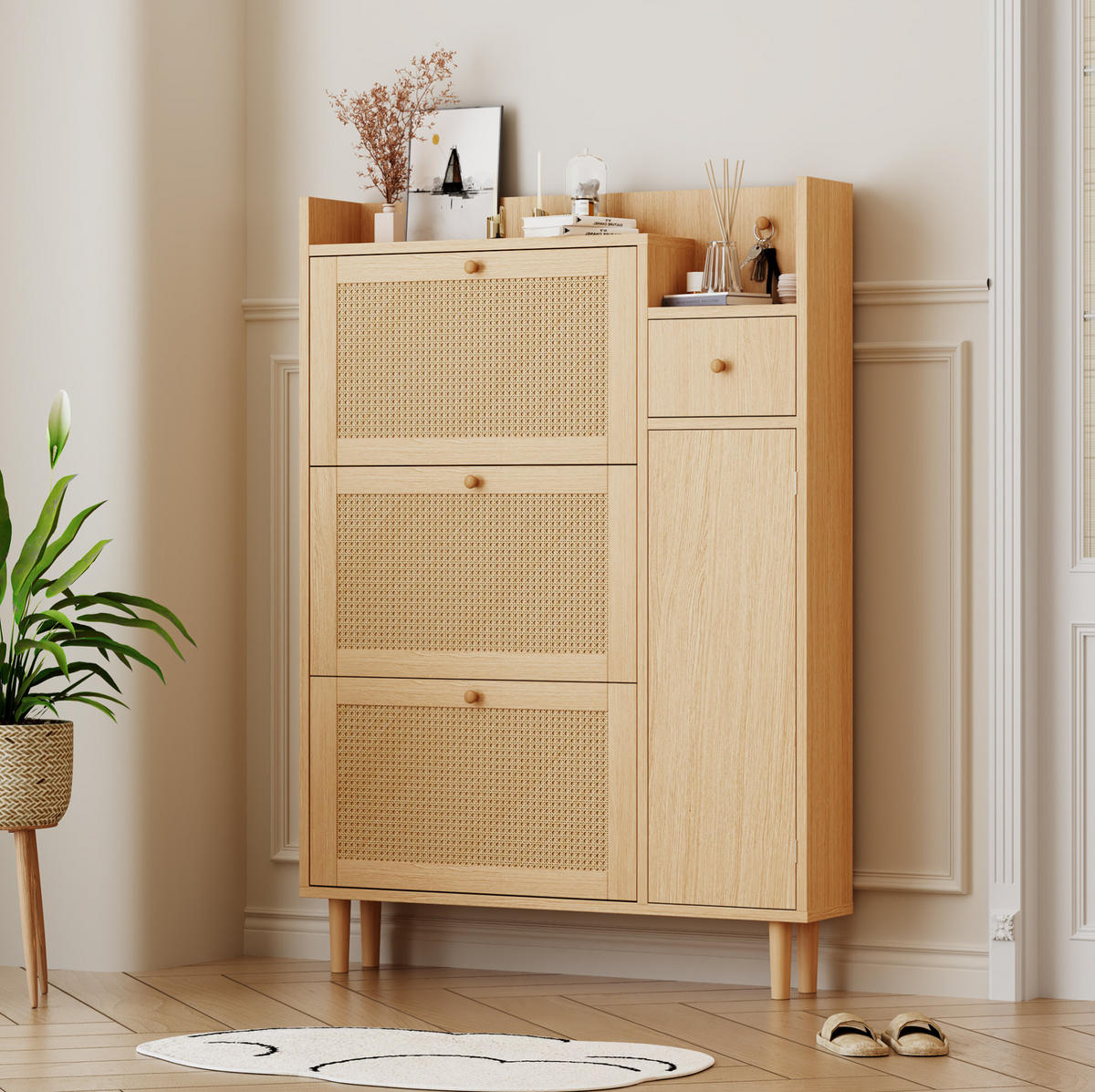 SCHUHSCHRANK 90/125/17 cm in Natur mit 3 Klappen und 1 Schublade - Naturfarben, Holzwerkstoff (90/125/17cm) - Flora Grace