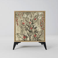 SIDEBOARD HERBAL GRACE, Eichefarben, 57,5x42x70,5 cm, Schwarze Metall-Sternfüße - Eichefarben/Multicolor, Holzwerkstoff/Metall (57.5/70.5/42cm) - SpaceRebels