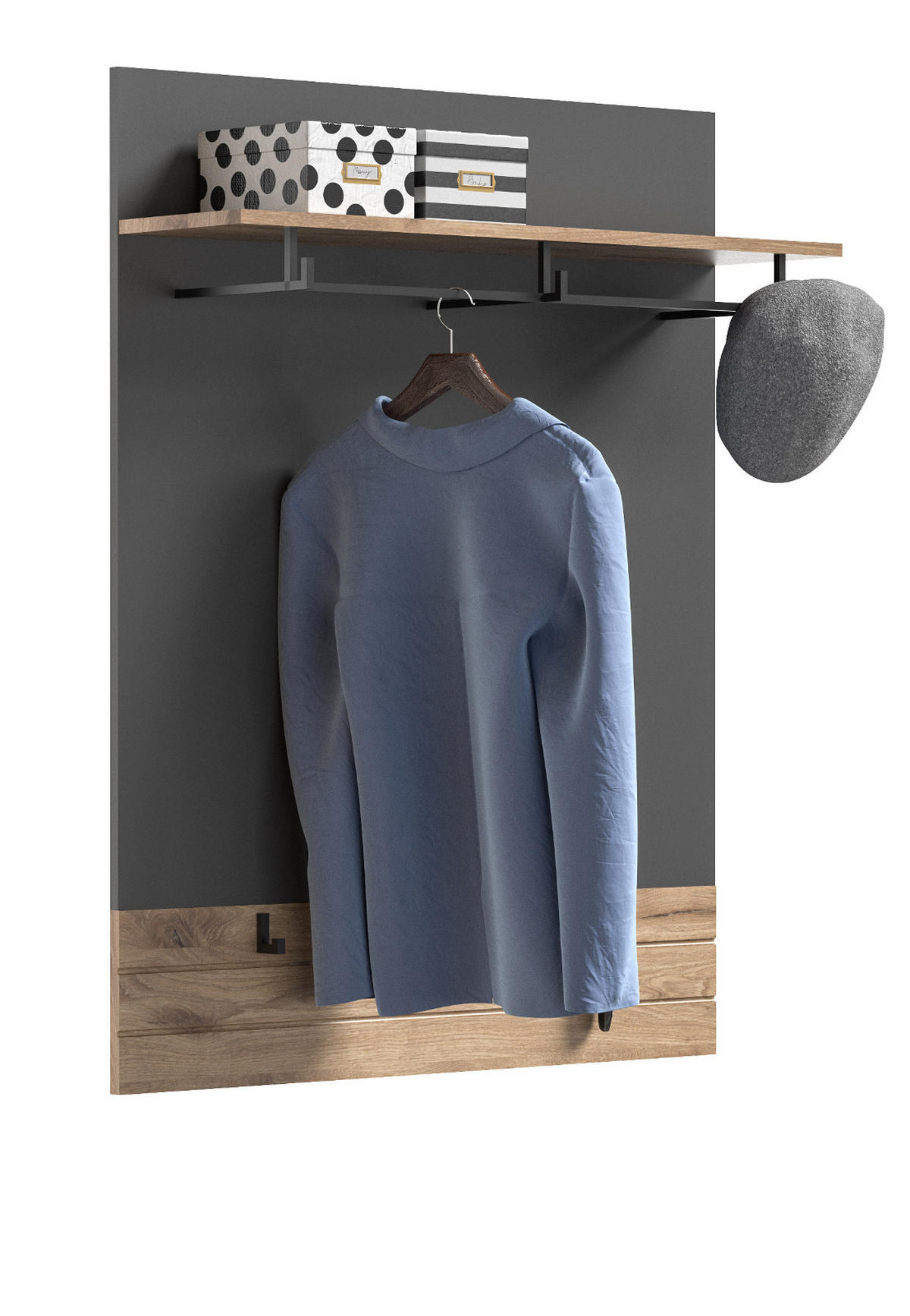 GARDEROBENPANEEL Eiche, grau 90 cm mit Kleiderhaken - Eichefarben, Holzwerkstoff (90/117/25cm) - Inn.Furn