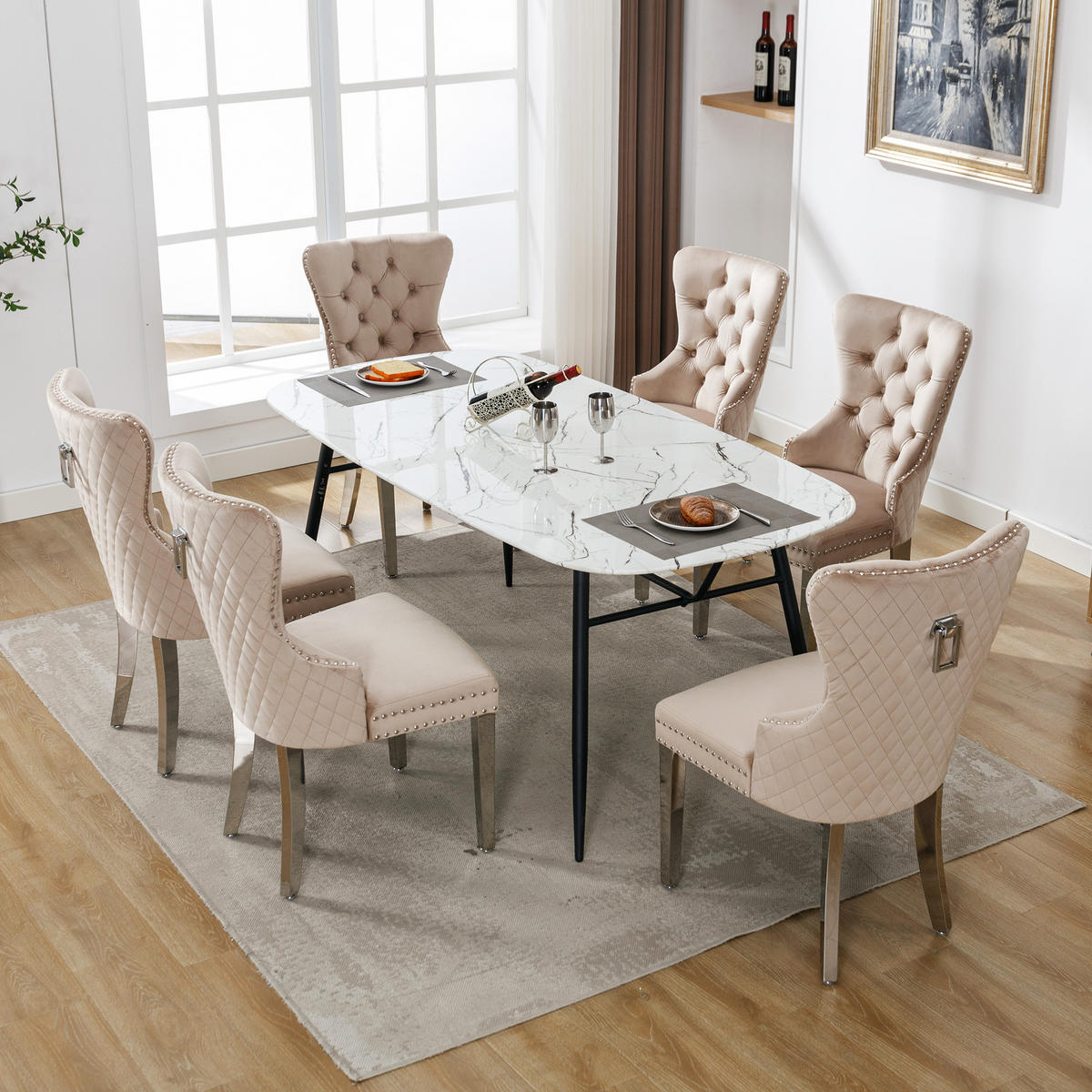 STUHL-SET DE-35927 6 Stück mit Metallbeinen Beige - Beige, Metall (62.5/94.5/53cm) - ComfortXL
