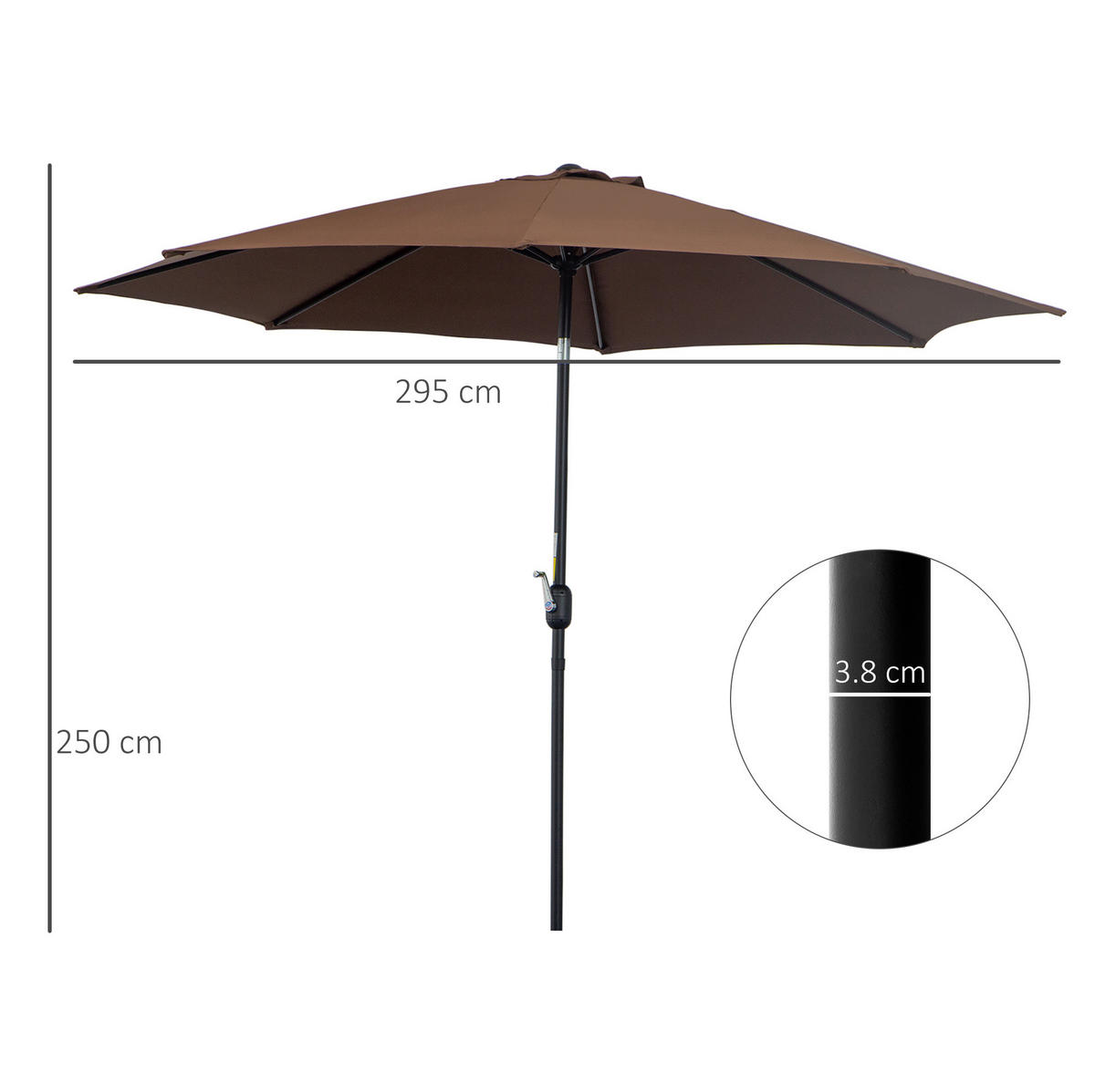 SONNENSCHIRM rund 295 cm in Braun mit Kurbel und Neigefunktion - Braun, Metall (295/295cm) - BEAOK