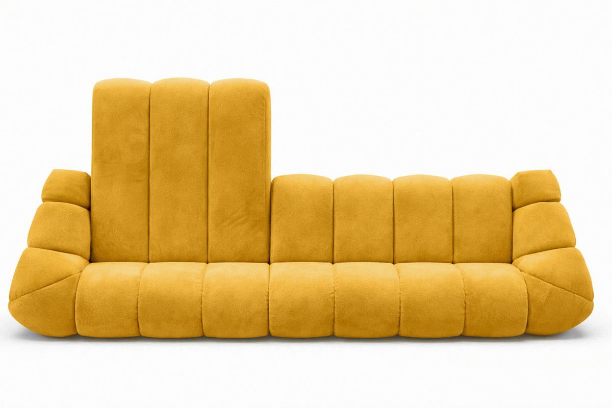 ECKSOFA Modulare L-Form, Veloursstoff Bluvel, Golden, Links, CROISSANT XL - Goldfarben, Holz (340/190cm) - Kaiser Möbel