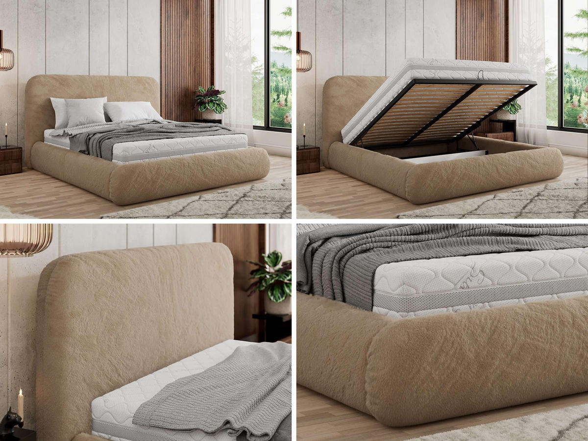 POLSTERBETT BENEA CLASSIC 140/200 - Beige Plüsch - Multipocket-Matratze - Beige, Textil (140/200cm) - MKS