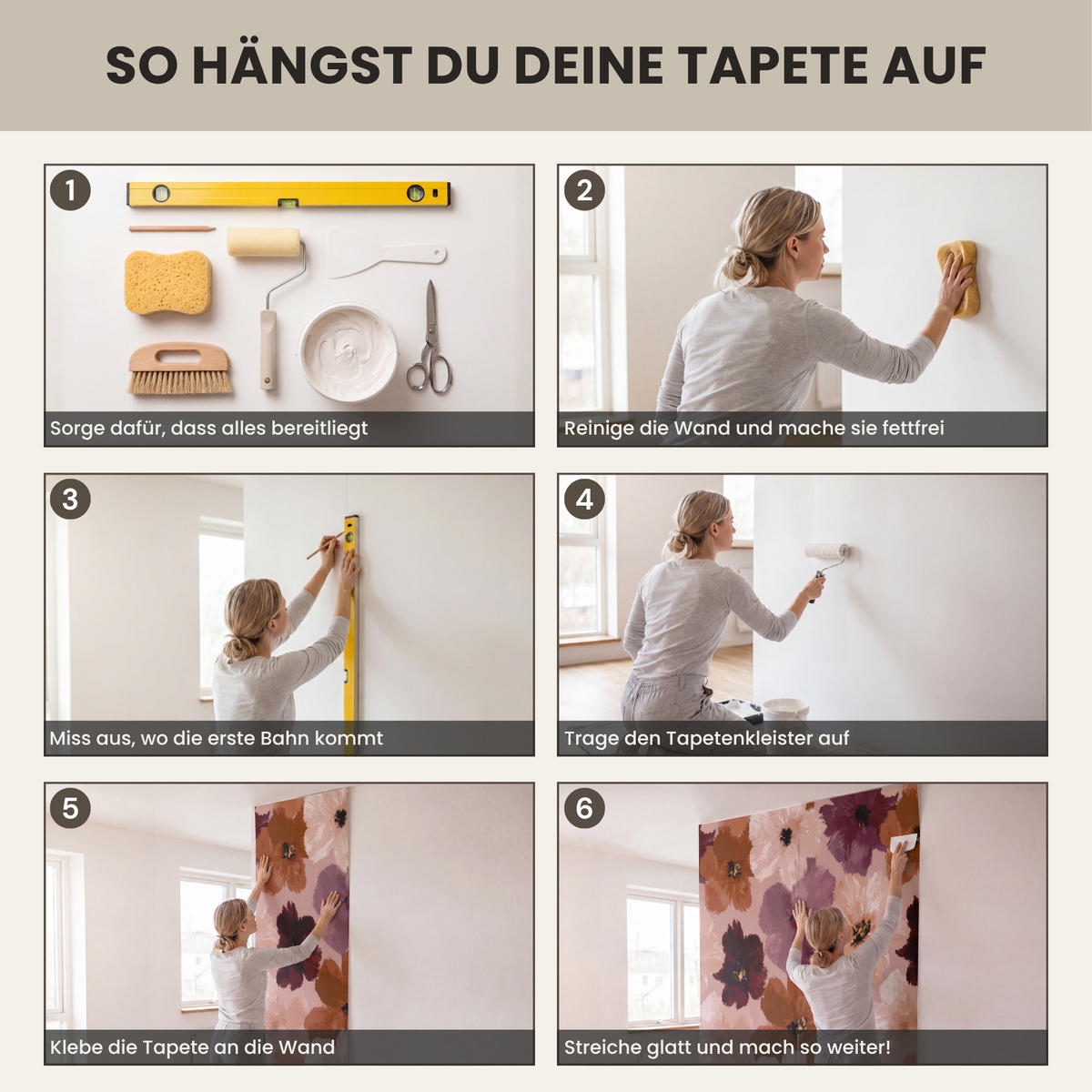 TAPETE - Blumen - Abstrakt - Erdtöne - 400x280 cm - Multicolor, Papier (400/280cm) - OnlyWow
