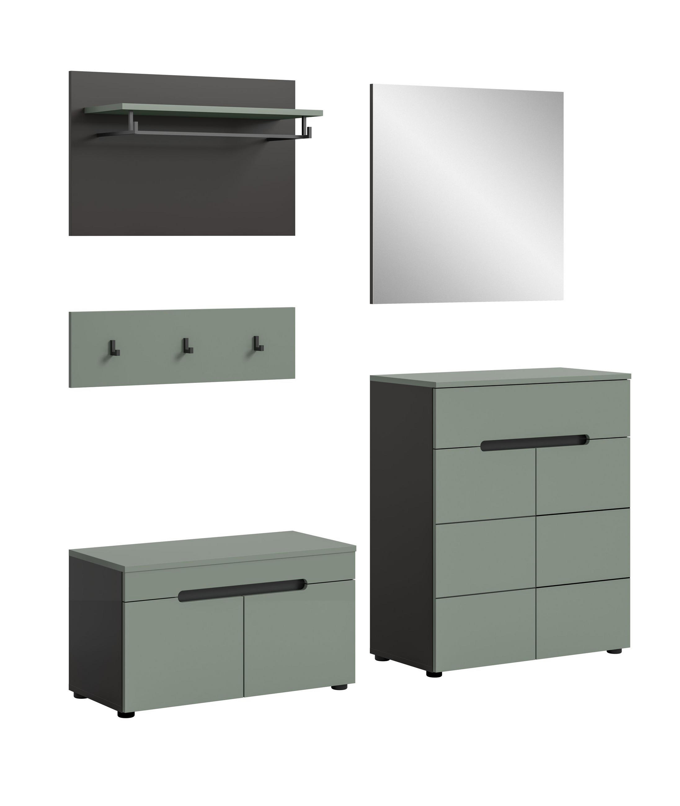 GARDEROBE Nova (B/H/T: ca. 175/190/37 cm) 5 tlg. in Basalt grau/Smoke Green - Grau, Holzwerkstoff (175/190/37cm)