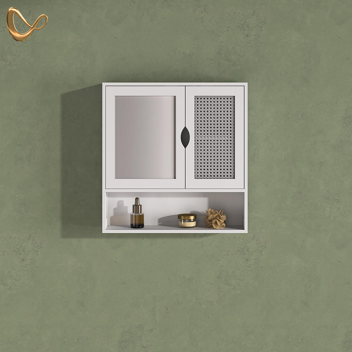 KOPALNIŠKA OMARICA Z OGLEDALOM Mincio, Bela, 56 x 58 cm z 2 vrati - bela, leseni material (56/58/13cm) - Livinity®