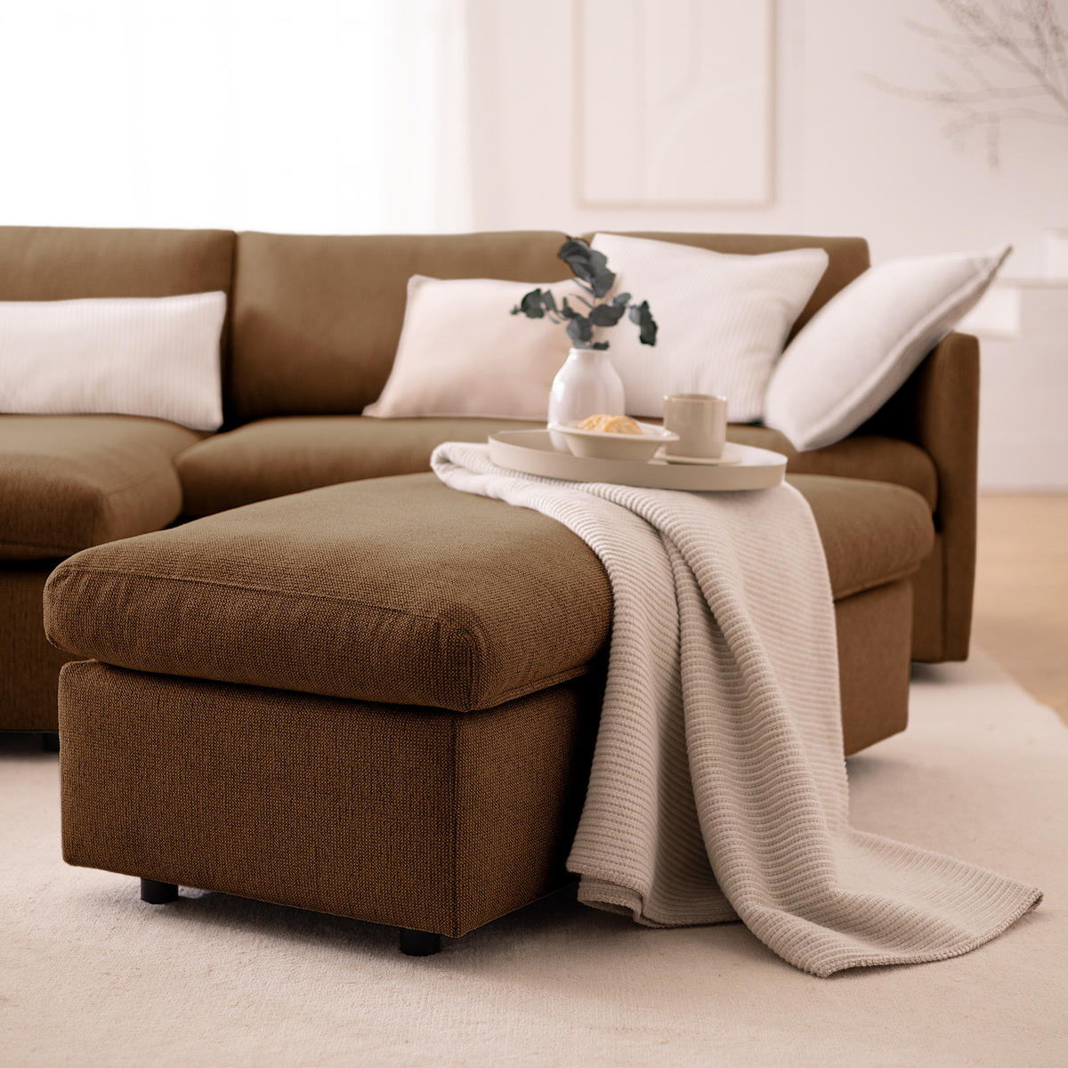 POLSTERHOCKER - Schwarz/Haselnussfarben, Kunststoff/Textil (131/44/61cm) - home24