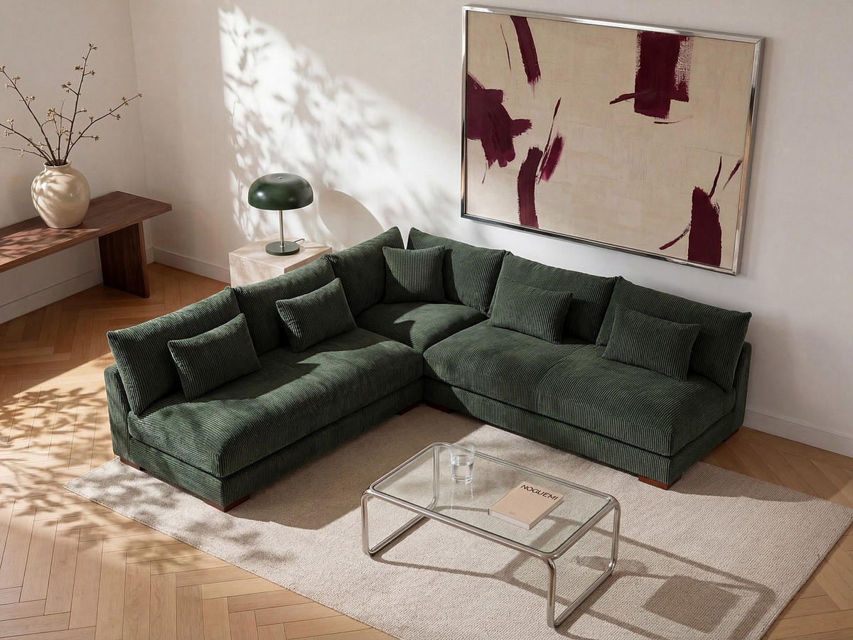 SOFA ohne Schlafmöglichkeit - 6 Personen - Samt, Stoff - Grün - - Grün, Textil (275/85/275cm) - Vente-Unique