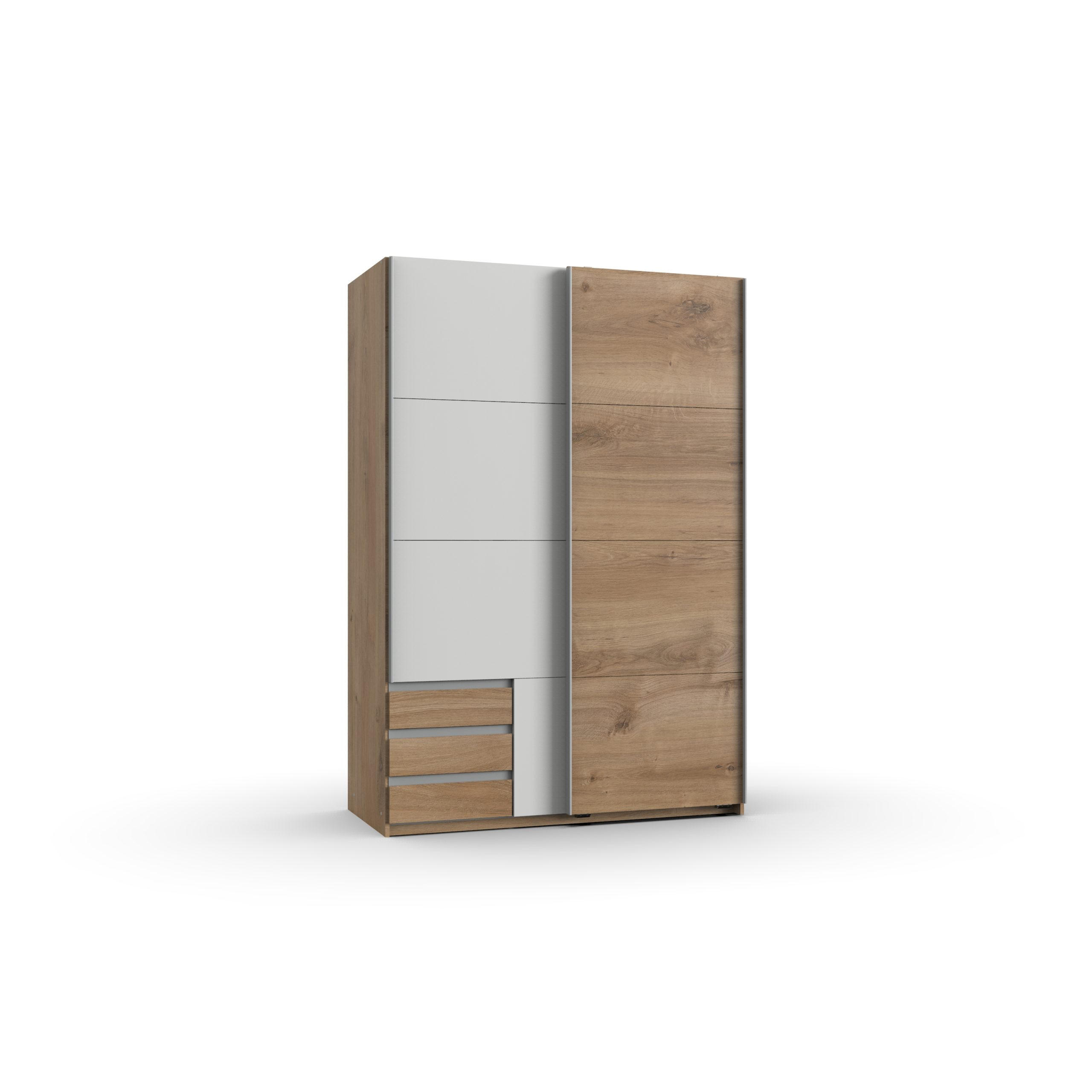 KLEIDERSCHRANK Emden in Plankeneiche Weiß - Schwebetürenschrank Breite 135 cm ohne Spiegel - Braun, Holzwerkstoff (135/198/65cm)