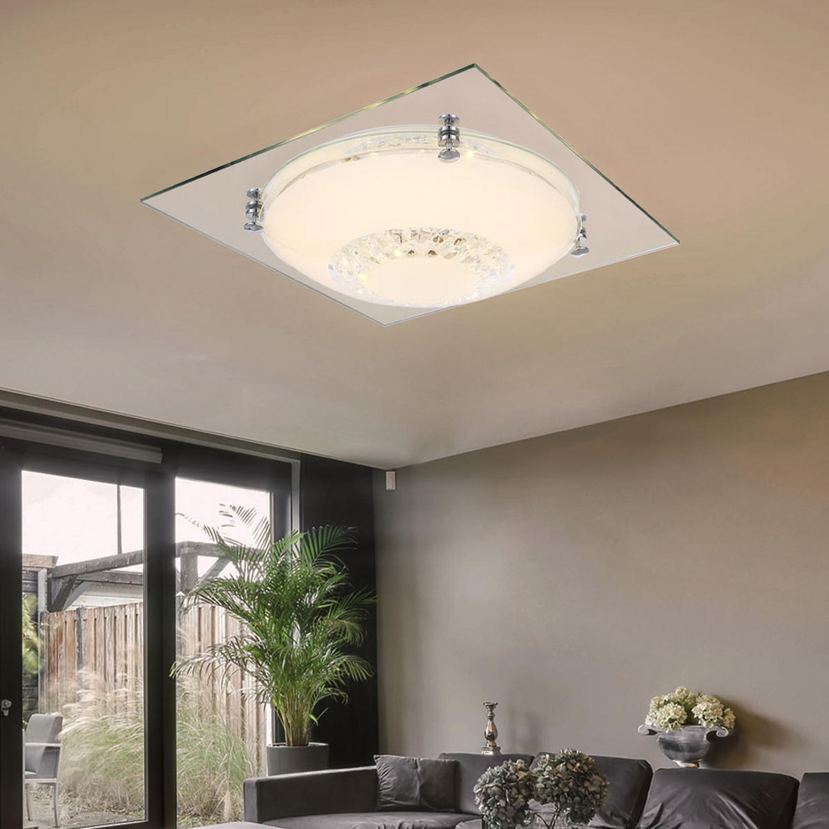 LED DECKENLEUCHTE Kristalle Silber - Silberfarben, Glas (31.5/31.5/8.5cm) - Globo Lighting