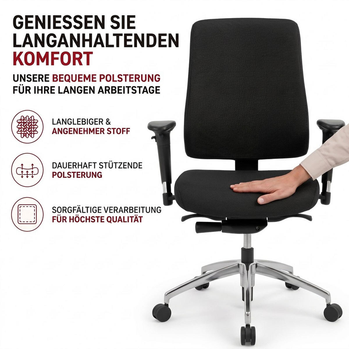 BÜROSTUHL Basic Stoff Schwarz - ergonomisch, 150 kg belastbar, Sitzhöhe 46-58 cm - Schwarz, Kunststoff/Textil (65/97/68cm) - Versee