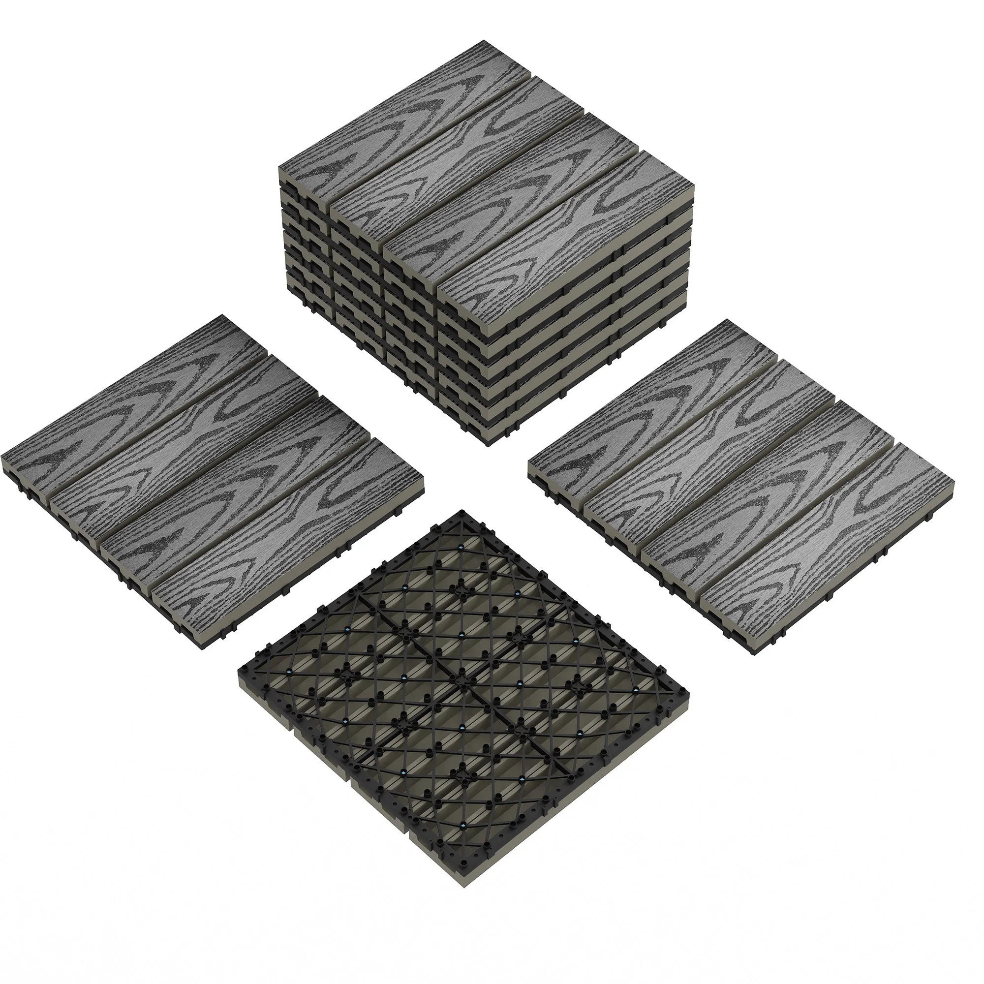 TERRASSENFLIESE 9-teilig 12x12 Zoll, Grau - Grau, Holz (30/30/2cm) - Kaket
