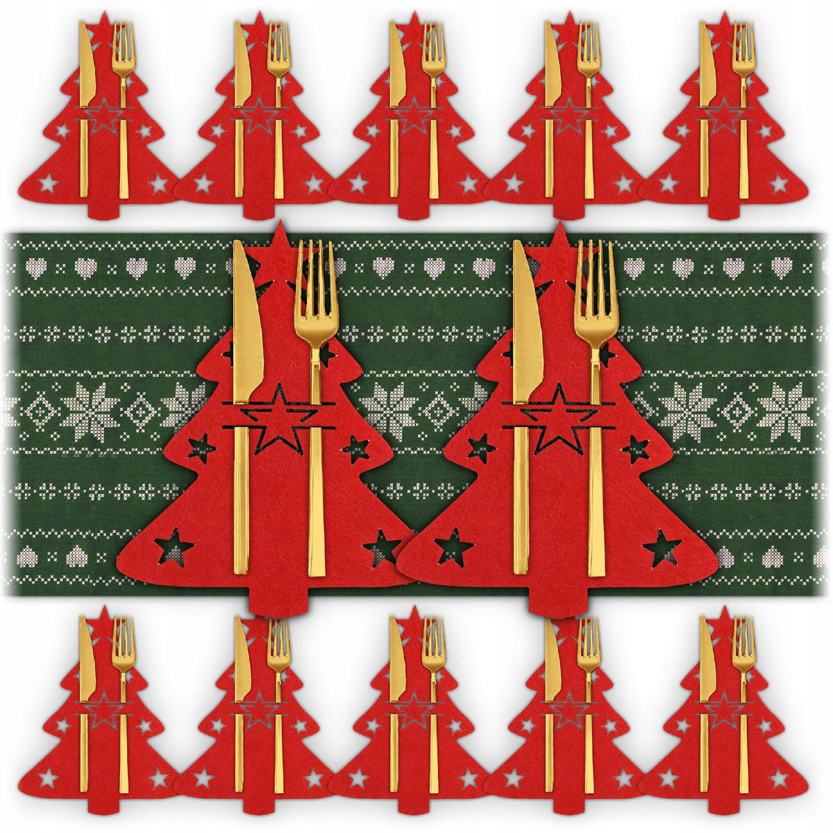 BESTECKTASCHE Weihnachtsdeko Tisch 12er Set - Rot, Textil (16.9/20.3/20.3cm) - KRUMAD