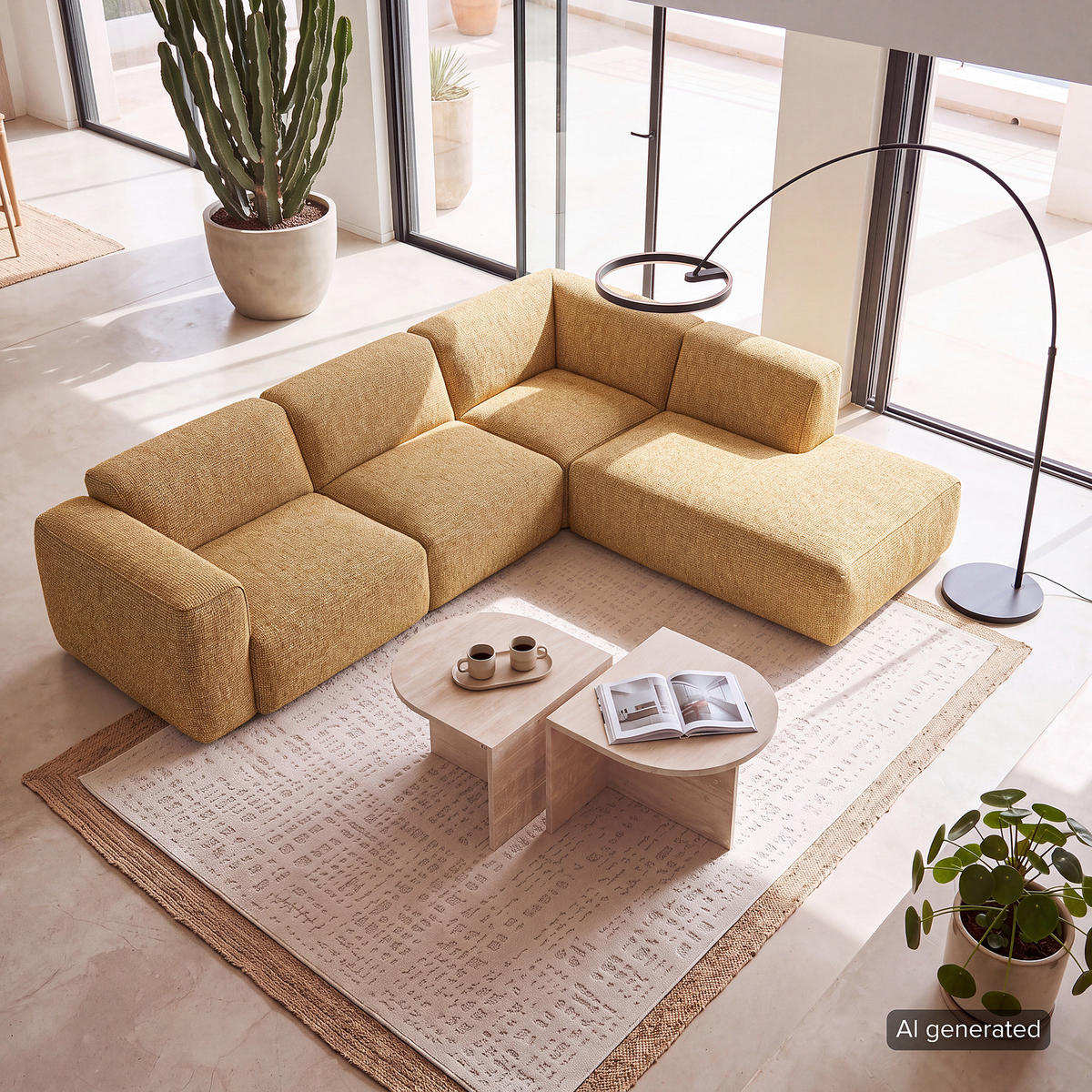 3-SITZER ECKSOFA mit Recamiere - Schwarz/Honig, Kunststoff/Textil (295/231cm) - home24