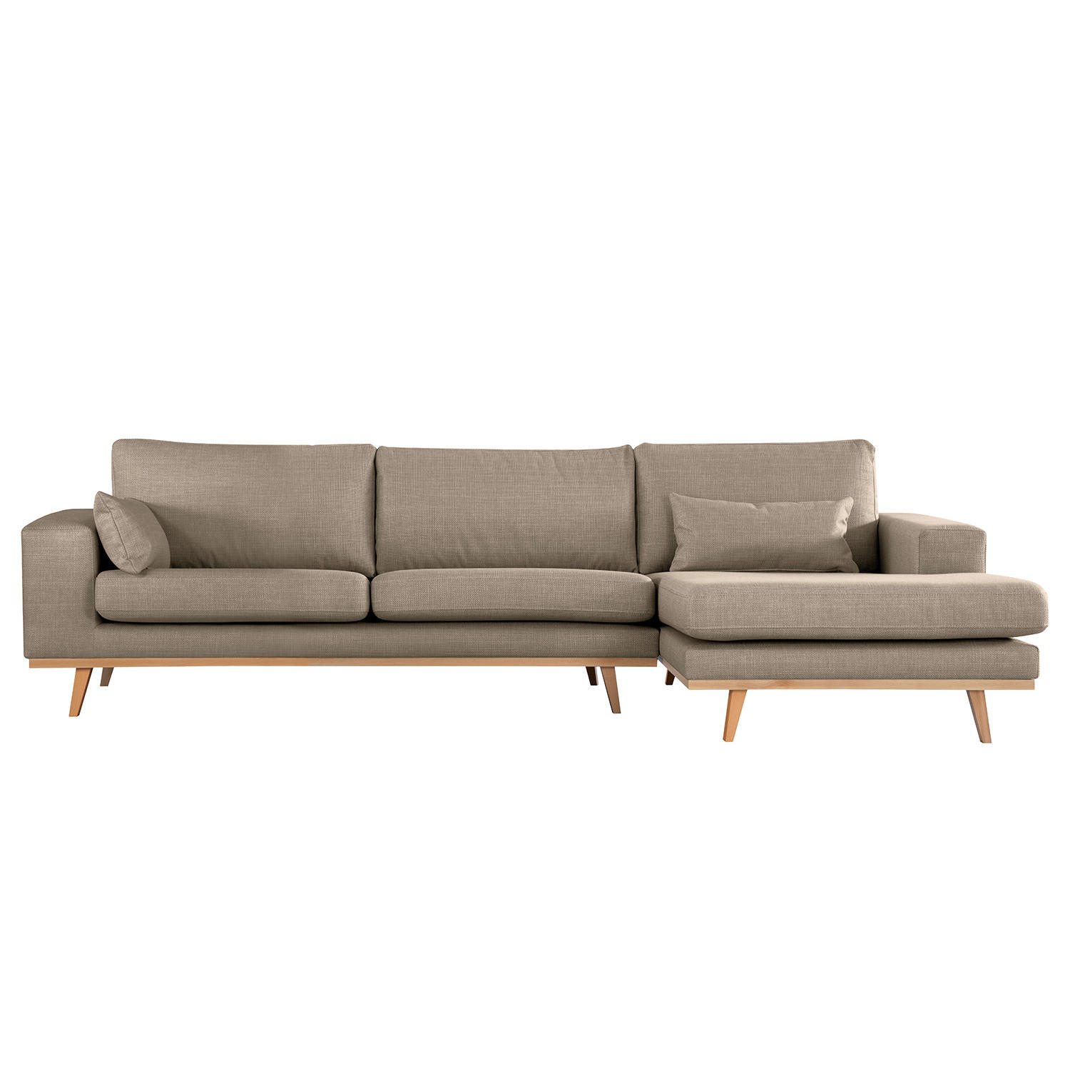 ECKSOFA mit Longchair - Taupe/Buchefarben, Textil (281/153cm) - home24