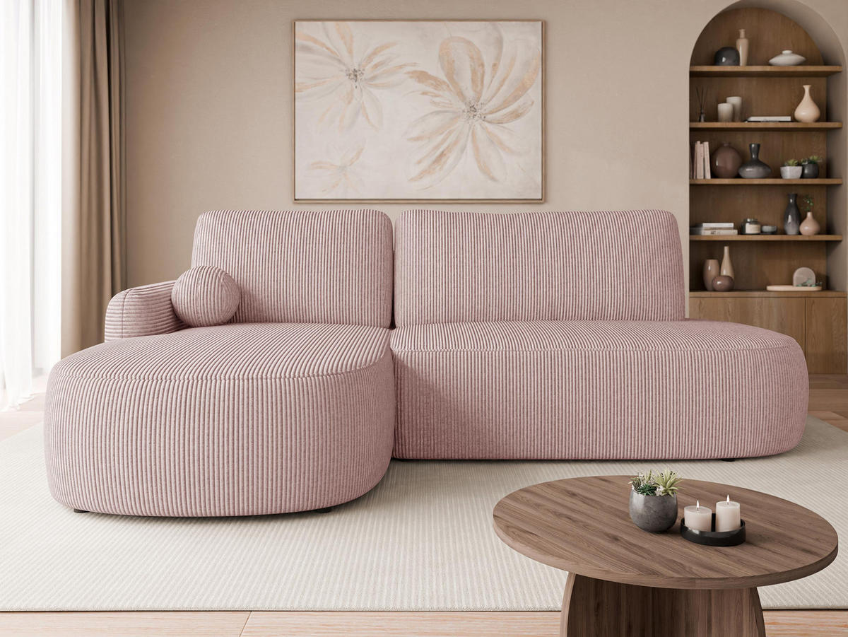ECKSOFA Loridu O Cord, Seite: Links - Schwarz/Rosa, Holz/Kunststoff (274/174cm) - MIRJAN24