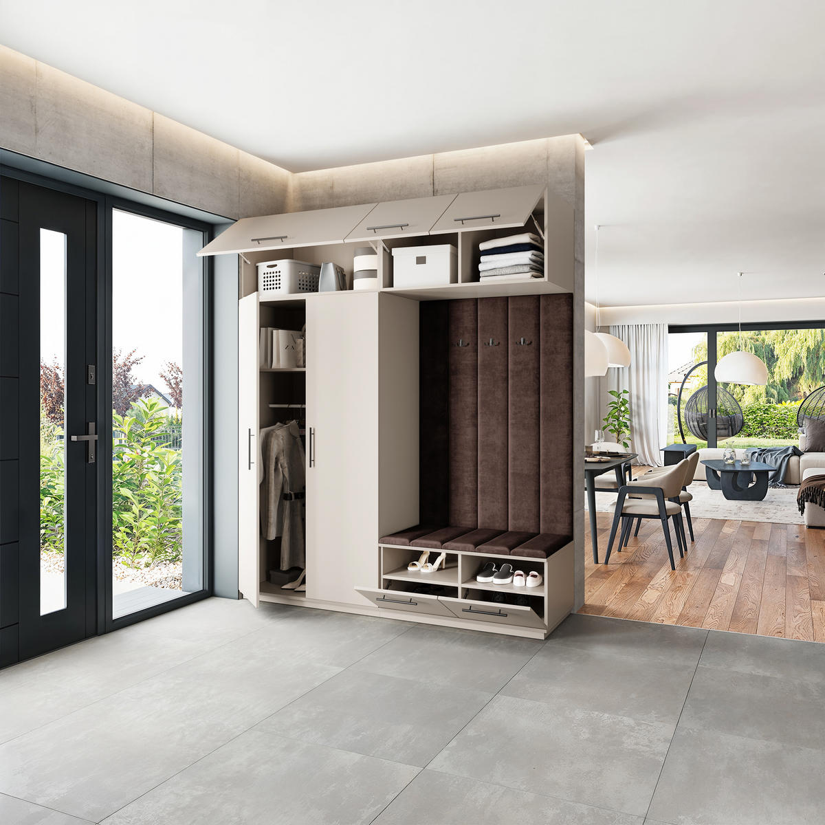 GARDEROBENSCHRANK REMA 200/240/60 cm Modern Garderobe-Set Kaschmir - Kaschmir/Braun, Holzwerkstoff (200/240/60cm) - MASSENO