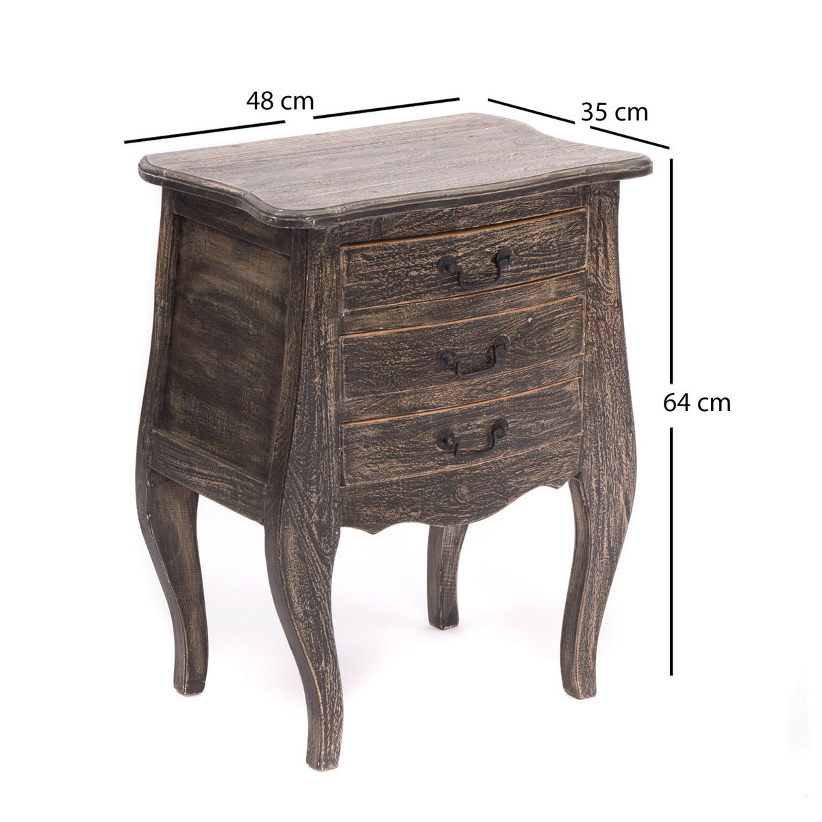 KOMMODE Belly Mahagoni Massivholz, mit 3 Schubladen rustic braun - Braun, Holz (48/64/35cm) - CREEDWOOD