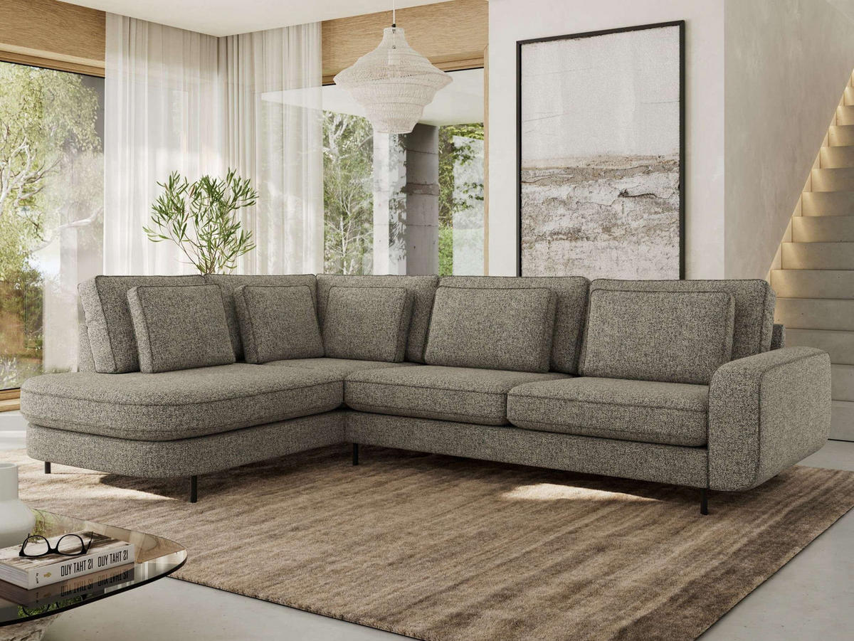 ROHOVÁ SEDAČKA CALENO L - Šedá Strukturovaná látka - Pravá Strana - šedá/černá, kov/textil (317/225cm) - MKS