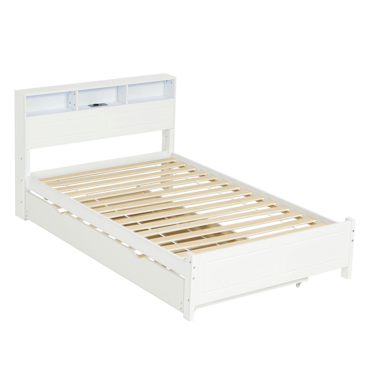 AUSZIEHBETT 120/200 cm DE-02204, in Weiß, mit LED und Ladebuchse - Weiß, Holzwerkstoff (120/200cm) - ComfortXL