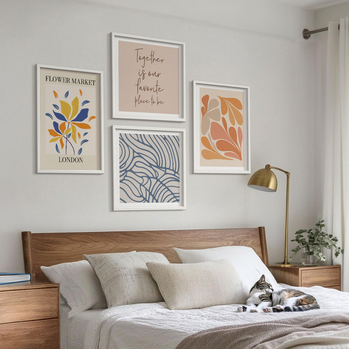 BILDER SET 4er Set - 50x50 cm & 40x60 cm Weißer Rahmen - Moderne abstrakte Blumen - Weiß, Kunststoff (50/50cm) - TULUP
