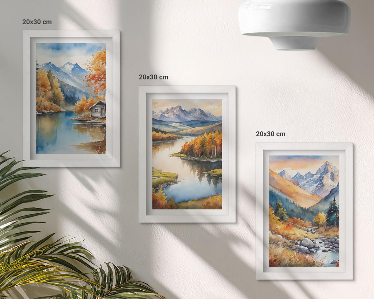 BILDER SET 3er Set - 20x30 cm Weißer Rahmen - Gebirgsflüsse, Herbstbäume - Weiß, Kunststoff (20/30cm) - TULUP