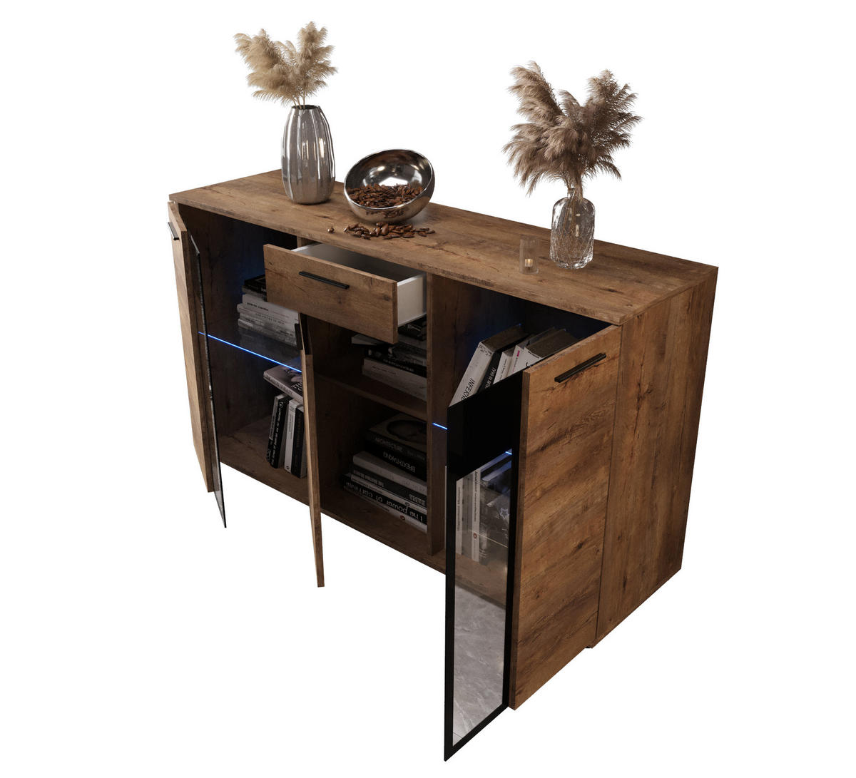 KOMMODE London LSK mit 3 Türen, Sideboard in Farbe: Braun, Größe: 140 x 80 x 40 cm - Braun, Holzwerkstoff (140/80/40cm) - O-Sofa