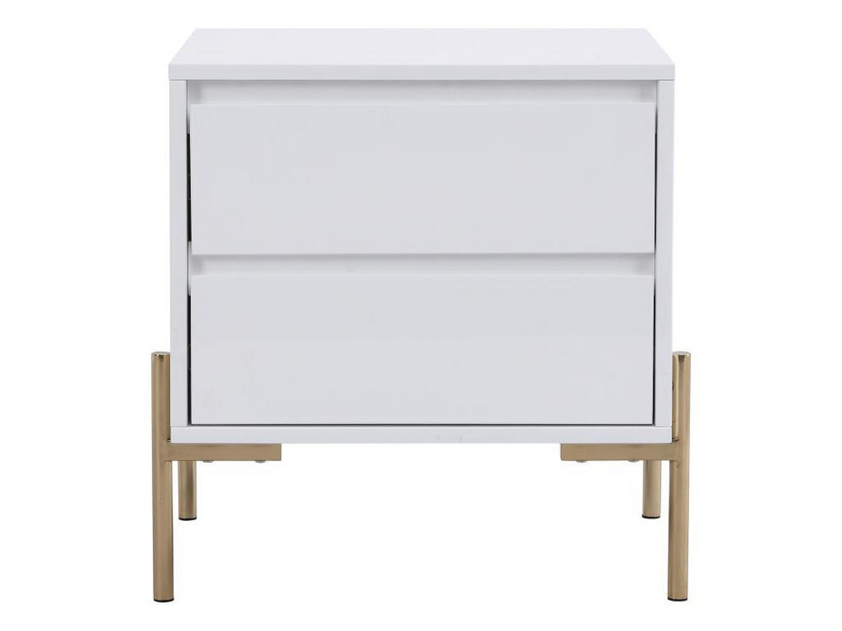 2ER-SET Nachttische mit 2 Schubladen - MDF & Metall - Weiß lackiert & Goldfarben - KORASA - Weiß, Holz (40/50/50cm) - Pascal Morabito