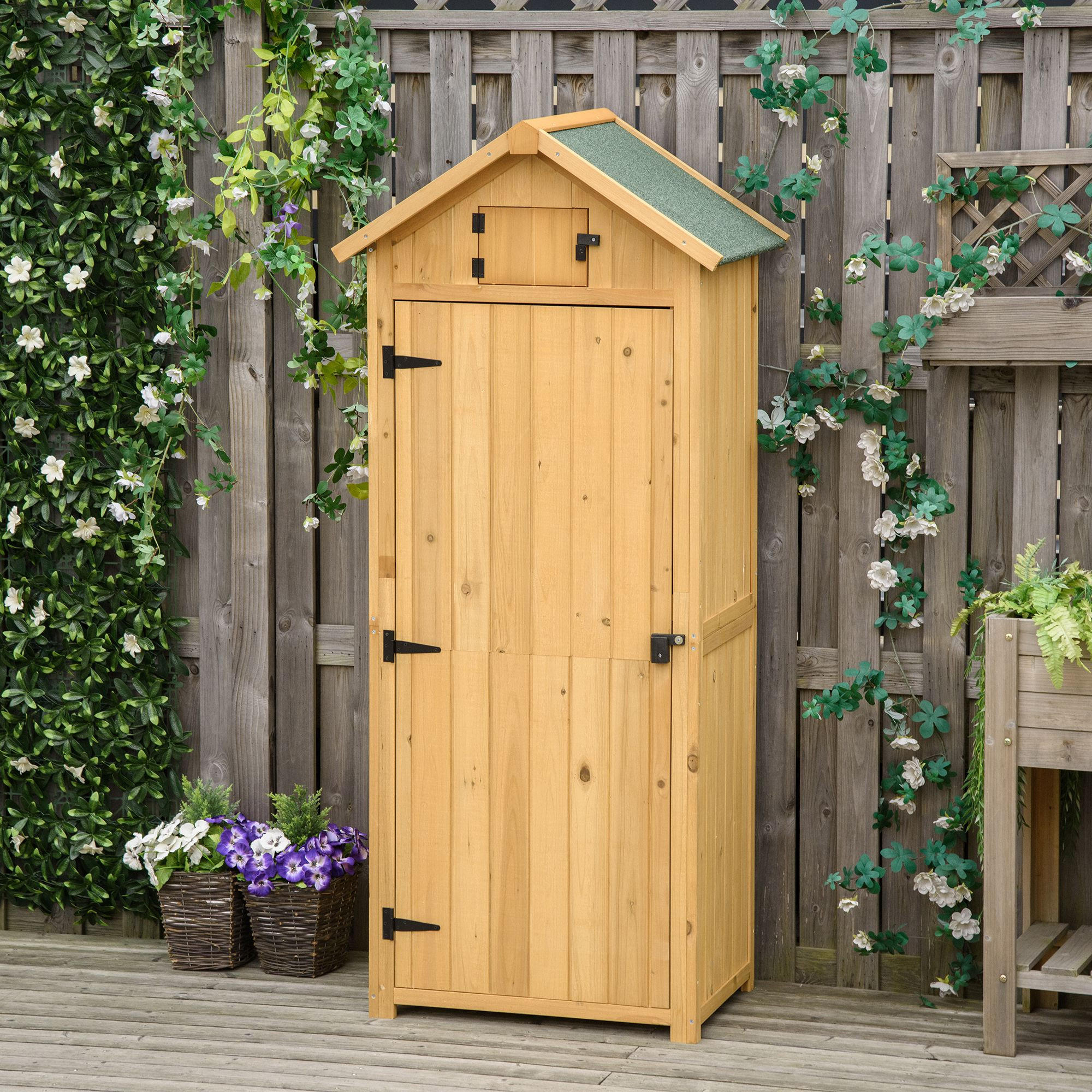 GARTENSCHRANK Geräteschuppen, mit Fachböden, Asphaltdach, Fenster, Holz, Gelb+Grün - Gelb/Grün, Holz (54.2/179/77cm) - Outsunny
