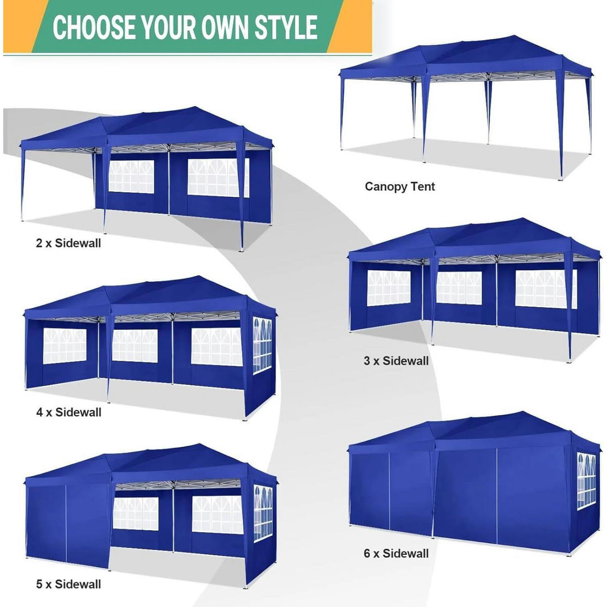 FALTPAVILLON 3 x 6 m wasserdicht mit 6 Seitenwänden Navy Blau - Blau, Textil (300/275/600cm)