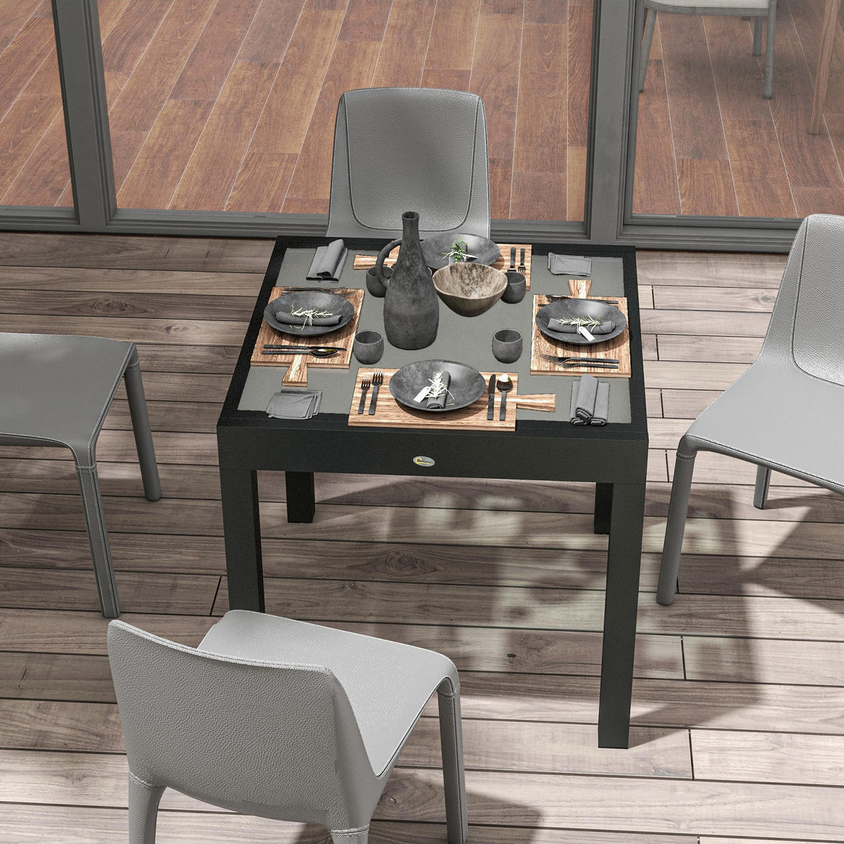 GARTENTISCH DE-07253 wetterbeständig mit Glasplatte Schwarz - Transparent, Glas/Metall (160/80/75cm) - ComfortXL