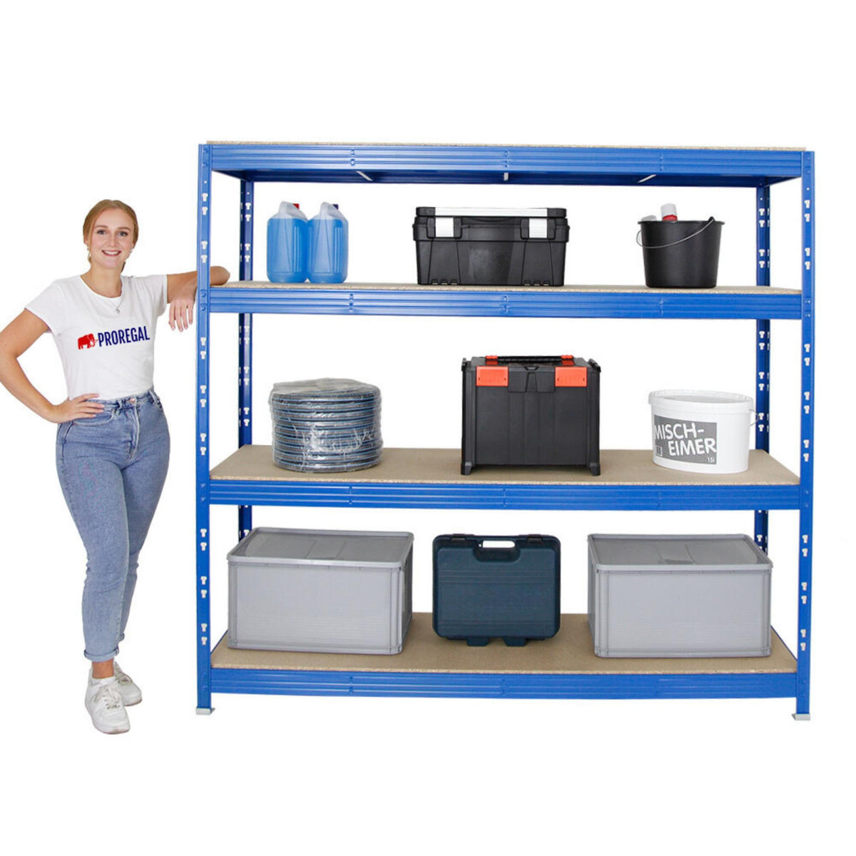 SCHWERLASTREGAL Rhino 180x200x60 cm 4 Spanplatten-Ebenen 16mm Fachlast 500 kg Blau - Blau, Metall (200/180/60cm) - PROREGAL