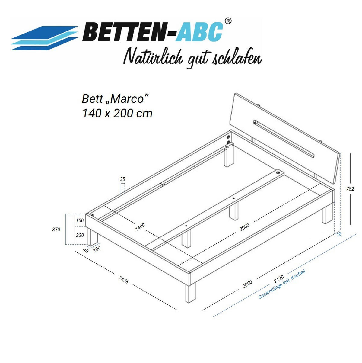 BETT Bubema Marco – Massivholzbett aus Kernbuche mit Kopfteil, natur geölt - Weiß, Holz (140/200cm) - Betten-ABC