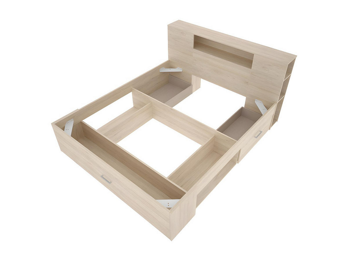 BETT mit Kopfteil, Stauraum & Schubladen - 140 x 190 cm - Naturfarben - LEANDRE - Naturfarben, Holz (149.6/218.5cm) - Vente-Unique