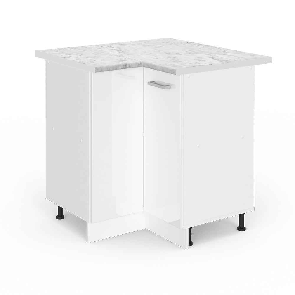 ECKUNTERSCHRANK R-Line Weiß Hochglanz 75.6 cm, AP Marmor - Weiß Hochglanz/Weiß, Holzwerkstoff (75.6/81.6/60cm) - Vicco
