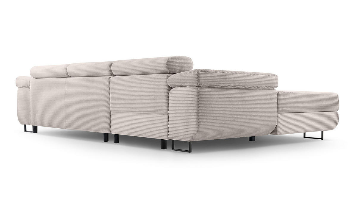 ECKSOFA L Form Arborio Zartweiß 280/203/90 cm Links mit Schlaffunktion - Creme/Schwarz, Textil/Metall (203/280cm) - AX Living