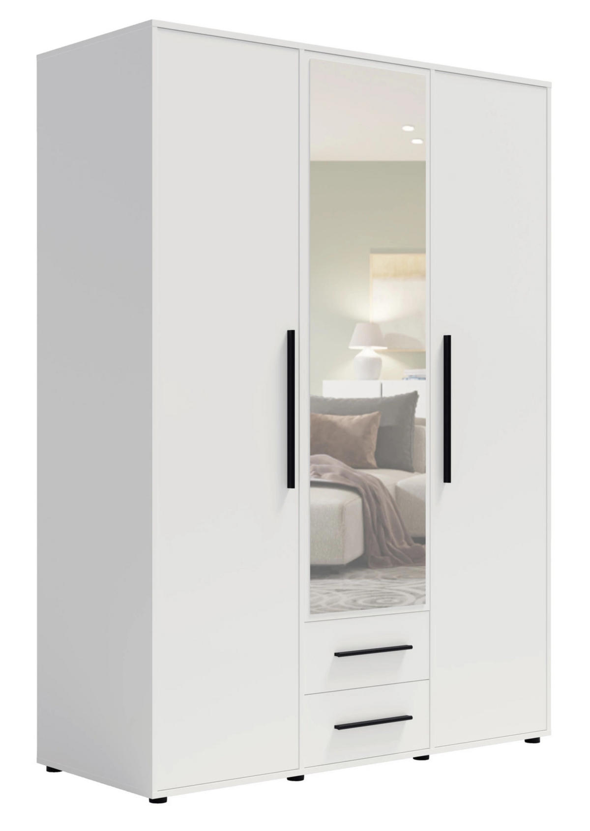 KLEIDERSCHRANK Modena 150cm mit Spiegel Weiß - Schwarz/Weiß, Holzwerkstoff/Kunststoff (150/206/59cm) - Ravio