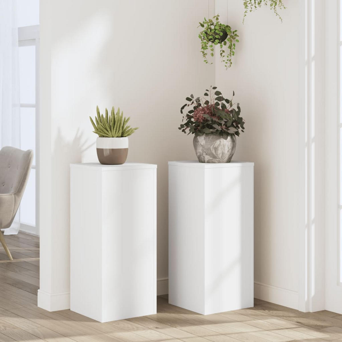 PFLANZENSTÄNDER 2er Set Weiss 30/30/70 Cm Holzwerkstoff - Weiß, Holzwerkstoff (30/70/30cm) - vidaXL