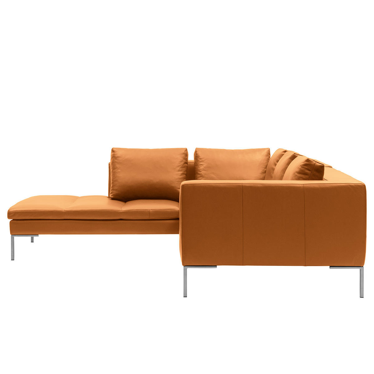 ECKSOFA mit Ottomane - Chromfarben/Cognac, Leder/Metall (255/230cm) - home24