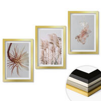 WANDBILDER 3er Set - 20x30 cm Goldrahmen - Set aus Gras, Blumen und hellem Hintergrund - Goldfarben, Kunststoff (20/30cm) - ArtPrintCave