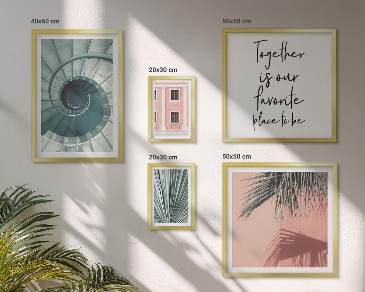 BILDER SET 5er Set - 50x50 cm & 20x30 cm & 40x60 cm Goldrahmen - Architektur-Pastellmuster - Goldfarben, Kunststoff (40/60cm) - TULUP