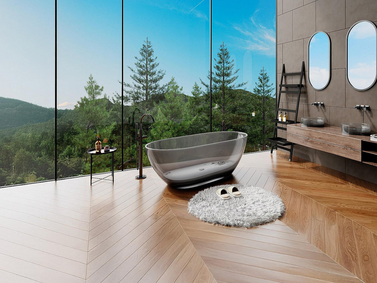 FREISTEHENDE Badewanne - 1 Person - harz - grau Spavo - Grau, Kunststoff (160/56/72cm) - Vente-Unique