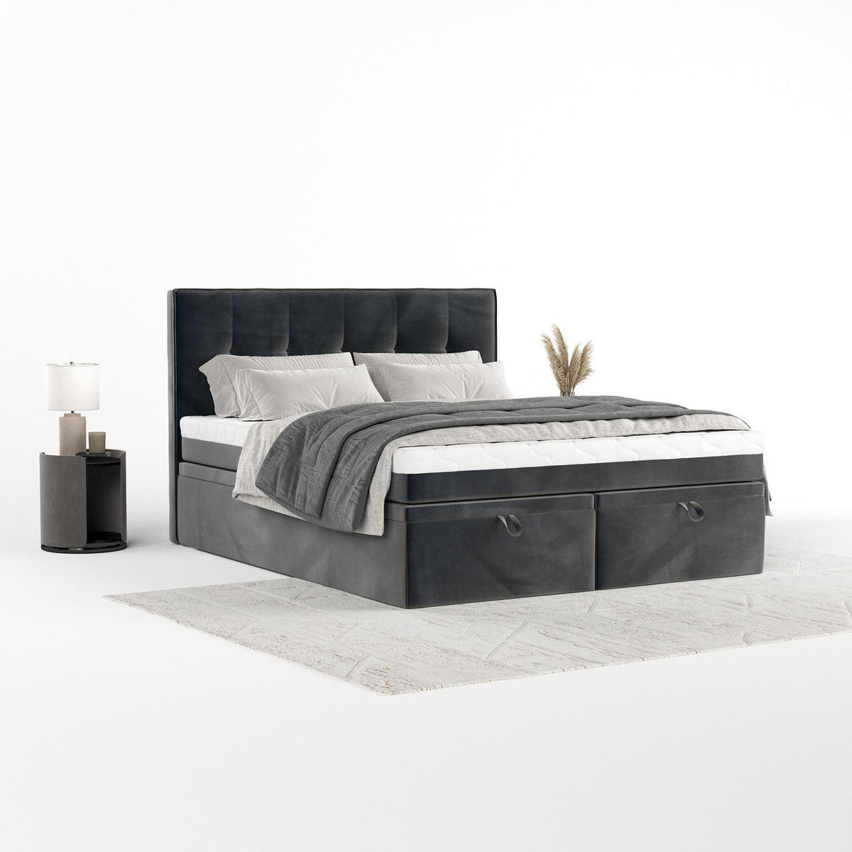 BOXBETT Arivo 140/200 cm Anthrazit im Paros Stoff - Anthrazit/Schwarz, Holz/Holzwerkstoff (140/200cm) - AltaBeds