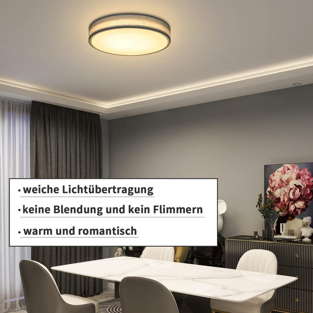 DECKENLEUCHT LED 12W 3000K Stoffschirm Modern Rund Ø30CM - Grün, Kunststoff (30/30/5cm) - ZMH